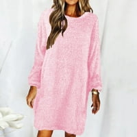 Opružni džemperi haljina za žene casual prevelizirani posteljini s dugim rukavima, džemper od runa pulover