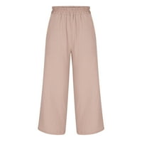 Rewentine ženske ljetne hlače Čvrsto povremeni džep elastični struk duge široke hlače za noge ružičaste