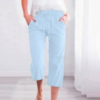 Ženske kaprione hlače Žene Ljetne casual čvrste elastične struke labave hlače Ravne pantalone sa džepom