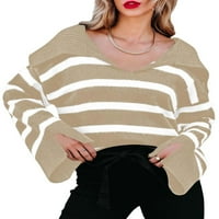 Paille žene pletene džempere V izrez Jumper vrhovi prugasti džemper labavi pad pulover kaki l