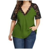 Ženski vrhovi V-izrez Čvrsta bluza u boji Loose Women Ljetne kratke rukave Army Green XL