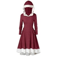 HOMCHY haljina za žene dugih rukava s kapuljačom Vintage Solid Plus veličine s kapuljačom s kapuljačom