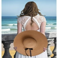 Ženska kapa od slame papira, široka podložna luka Dekor prozračne zaštite od sunca protiv UV plaže uz more