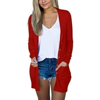 Knosfe crveni kardigan džemperi za žene duge otvorene prednjeg pada kardiganata za žene plus veličina