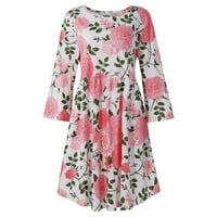 Žene Ljetne casual labave cvjetne tiskane haljine plus veličine okruglih vrata Mini bell rukave ružičaste