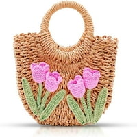 Dabuliu Slamne torbe za žene, ručna torba za plažu od ratana, mini ljetna tulip ručna torba, boemska