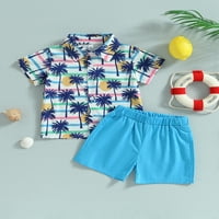 Jaweiwi Kid Baby majica Hlače za odjeću za dječake, 3T 4T kratkih rukava Lapel Majica sa kokosovim drvećem + kratki pantalone Outfit