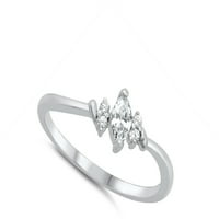 Bijeli markizni prsten. Čvrsti sterling srebrni bend kubični zirkonijski nakit ženski muškarac veličine