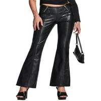 Ženske kožne hlače od kože PU kože visoko struk ravno širok patentni patentni patentni pantaloni vintage srednja odjeća