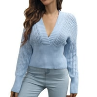 Kpoplk ženski džemper s V-izrezom tanki džemper jesen dugi rukav pulover vrhovi labavo bluza za jesen