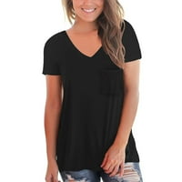 yubnlvae majice za žene Ženska casual comfort v-izrez Solid u boji džep labav fit kratki rukav majica ženske majice crna