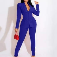 Yinguo ženska dva reverla set set poslovnih dugih rukava formalna jakna za pantnu odijelo Slim Fit pantalona