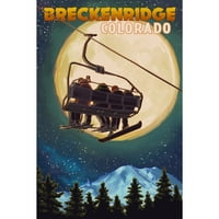 Dekorativni čaj ručnik, pregača Breckenridge, Kolorado, Skijaška vučnica i puni mjesec sa snowboarderom, unisex, podesiv, organski pamuk