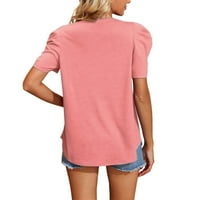 Ženska majica na listu od pufne pune boje Ljetni kratki rukav V izrez Top košulja Softforans TEE Elegant