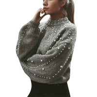 Kali_store Ženski džemperi Ženske kornjače dugih rukava s rukavima Pleteni džemper asimetrični rub pulover