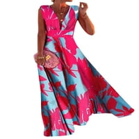 Havajska cvjetna haljina za žene duboki V-izrez za odmor s rukavima bez rukava maxi haljina dame labavo