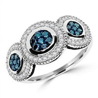 MDR140010-4. 0. CTW okrugli plavi i bijeli dijamantski halo koktel, prsten za koktel u 14k bijelo zlato