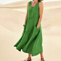 Homchy ljetna haljina casual košulje s čvrstote bez rukava zelena m