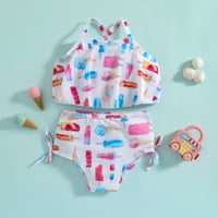 Little Girl Size Sjeća za kupaćicu Toddler Ljetne djevojke Crtani Print Holiday Dva kupaća kostimi i