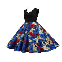 Eleluny Women 50s 60S cvjetna ljuljačka haljina Vintage Rockabilly Party Hepburn haljina C S