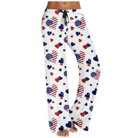 Cleance 4. jula Ženska neovisnost Dan tiskane ležerne pantalone za crtanje široke noge hlače bijele l