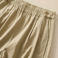 Žene Ljeto pamučne kratke hlače Ženske kratke hlače Elastični visoki struk Naplaćeni ruffle Slatke hlače za slobodno vrijeme s džepovima Bermuda kratke hlače, L & Khaki
