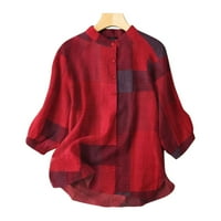 Yubnlvae košulje žene, žensko proljeće i ljetni okrugli vrat gumb Ispis pamuk teksture pamučna košulja od majica crvena 5xl