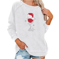 Ženske majice Grafički puni rukav Okrugli vrat na vrhu Božićna grafička bluza za ispis bijela m