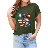 Ženska majica za neovisnost za neovisnost Stilske vrhove Brze suhe vrhove Grafički teženi kratki rukav Okrugli vrat Army Green XXL