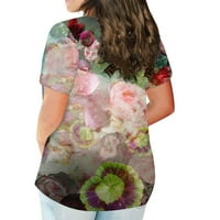 APEPAL Plus vrhovi veličine za žene vrhovi raglan košulje Crewneck vrat tunika Čvrsta boja Bluza Ljetna proljetna ružičasta 5XL