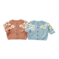 Dojenčad za djecu pletena kardigan za vez dugme dugih rukava džempere na vrhu casual jakna jesen zimska odjeća ružičasta 18-mjeseci