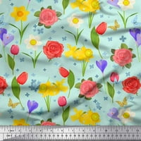 Soimoi Poly Georgette Tkaninski kartinac, Tulip & Rose cvjetna ispis tkanina od dvorišta široka