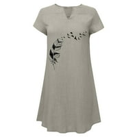 Ženska haljina od pamučne posteljine povremene krovne haljine s kratkim rukavima s kratkim rukavima grafički ispisane majice A-line Flowy haljina ljetna plaža sunčana haljina stil A-153