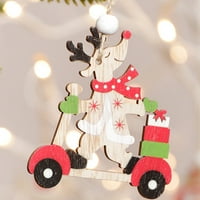 Kiskick set božićnih drvenih visećih ukrasa - automobil Santa Claus, Reindeer, Snowman Xmas Tree Ornament