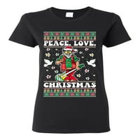Divlji bobby hippie santa igra gitara mir ljubav božićni ružni božićni džemper žene grafički čaj, crna, 3x-velika