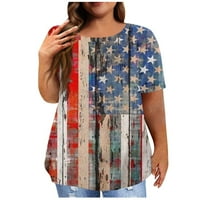 PBNBP 4. srpnja plus veličine za žene Ombre kravata majica casual vintage američka zastava Crewneck kratki rukav labav fit bluze