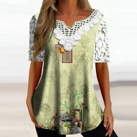 Ženska ljetna čipka kratkih rukava V Vruća izreza Majica Labavi Ležerni bluza od vafla