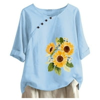 Ženske košulje Dugme Sunflower Print o vrat kratkih rukava s kratkom bluzom