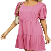 Voguele Dame Line haljine Square Square izrez Mini haljina Solid Boja Ljeto Plaža Sunderss Travel Swing Pink XL