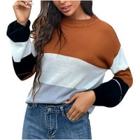 Dukseri za žensku posadu izrez u boji blok ravna pletena bluza vrhova lagana vafla pletiva džemper od