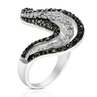 0. CTTW plavi i bijeli dijamantni valni prsten. Sterling srebro sa odraslim gradom rodijuma