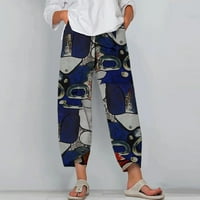 Ženske lagane hlačeVene casual šape Print elastični struk vježbanja Sportske hlače na širokim pantalonama Tamno plavi XL