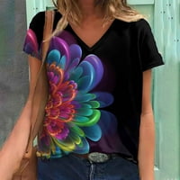 Floleo ženski vrhovi kratki rukav zazor ljetna modna žena kauzalna bluza za ispis V-izrez kratka rukava majica ljetne ponude