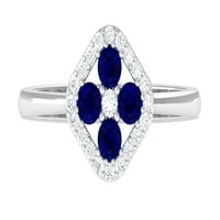 Plavi Sapphire i Diamond Minimalni klaster Obećaj prsten za žene - AAA razred, 14k bijelo zlato, SAD 5.50