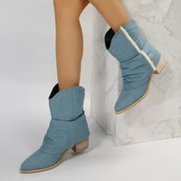 Čizme za žene zapadne kaubojske čizme Plava visoka pete retro šipke gomile hlače debele rupe na rupu s kratkim čizmama cipele
