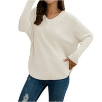 Voncos džemperi za žene - pulover s dugim rukavima V vrat Ležerne prilike na čišćenju ženske džempere vrhovi bijele veličine S