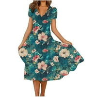 Haljine Xyxaqa za žene plus veličine, ženska ljetna haljina V izrez kratki rukav cvjetni sandress labav