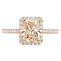 1,96ct Emerald Cut Champagne Simulirani dijamant 14k žuti zlatni godišnjica Angažovanje halo prstena veličine 7.75