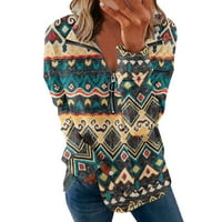 Kakina s ženskim vrhovima Plus veličine čišćenja ženska modna labava turtleneck print zip dugih rukava vrhunska bluza
