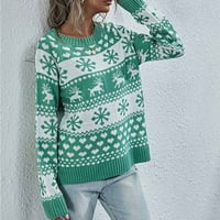 Buigttklop Vrijeme i TRU džemperi za ženske čišćenje Ženske duge rukave Božićne posade Izrez Loose Trend vrhovi božićne snježne bluze Pleteni džemper zeleni